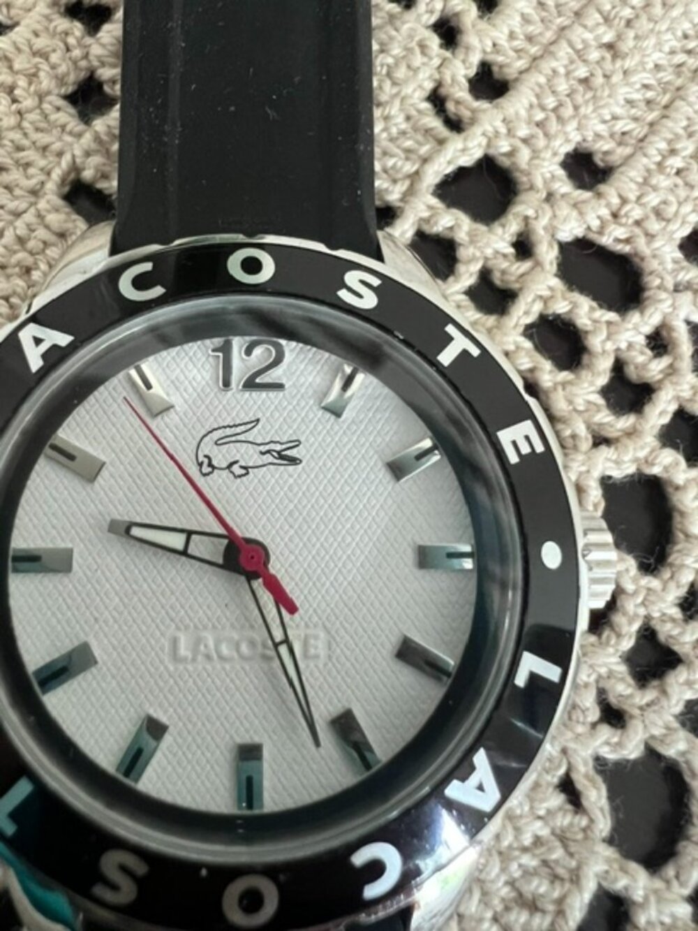 Lacoste Unisex Watch Stainlees Steel Water Resistant w/ Black Rubber Strap